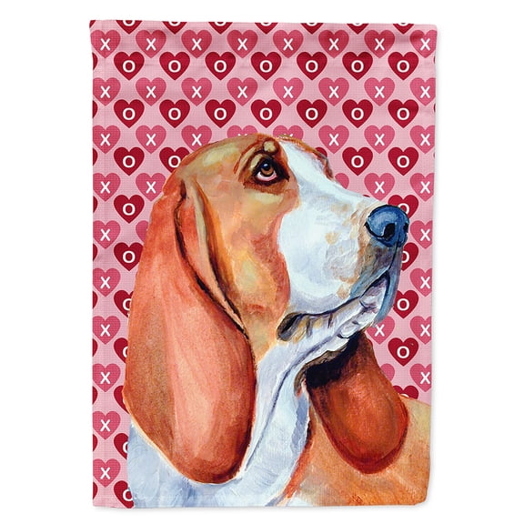 Basset Hound Hearts Love and Valentine's Day Portrait Garden Flag