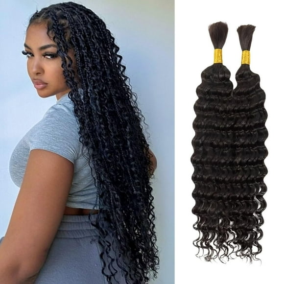 Human Braiding Hair 100g 24 Inch Bulk Deep Wave Human Hair for Braiding Boho Braids Human Hair for Bohemian Knotless Braids Micro Braiding Hair No Weft Human Hair Extensions Natural Black#
