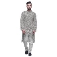 thumbnail image 1 of Atasi Button Down Asymmetrical Kurta For Men Printed Mandarin Long Sleeve Shirt, 1 of 5