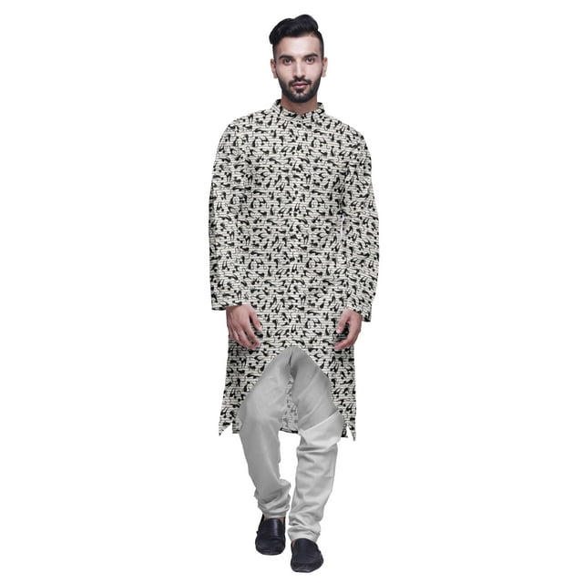Atasi Kurta Asymétrique à Boutons pour Hommes Chemise Imprimée Mandarin à Manches Longues