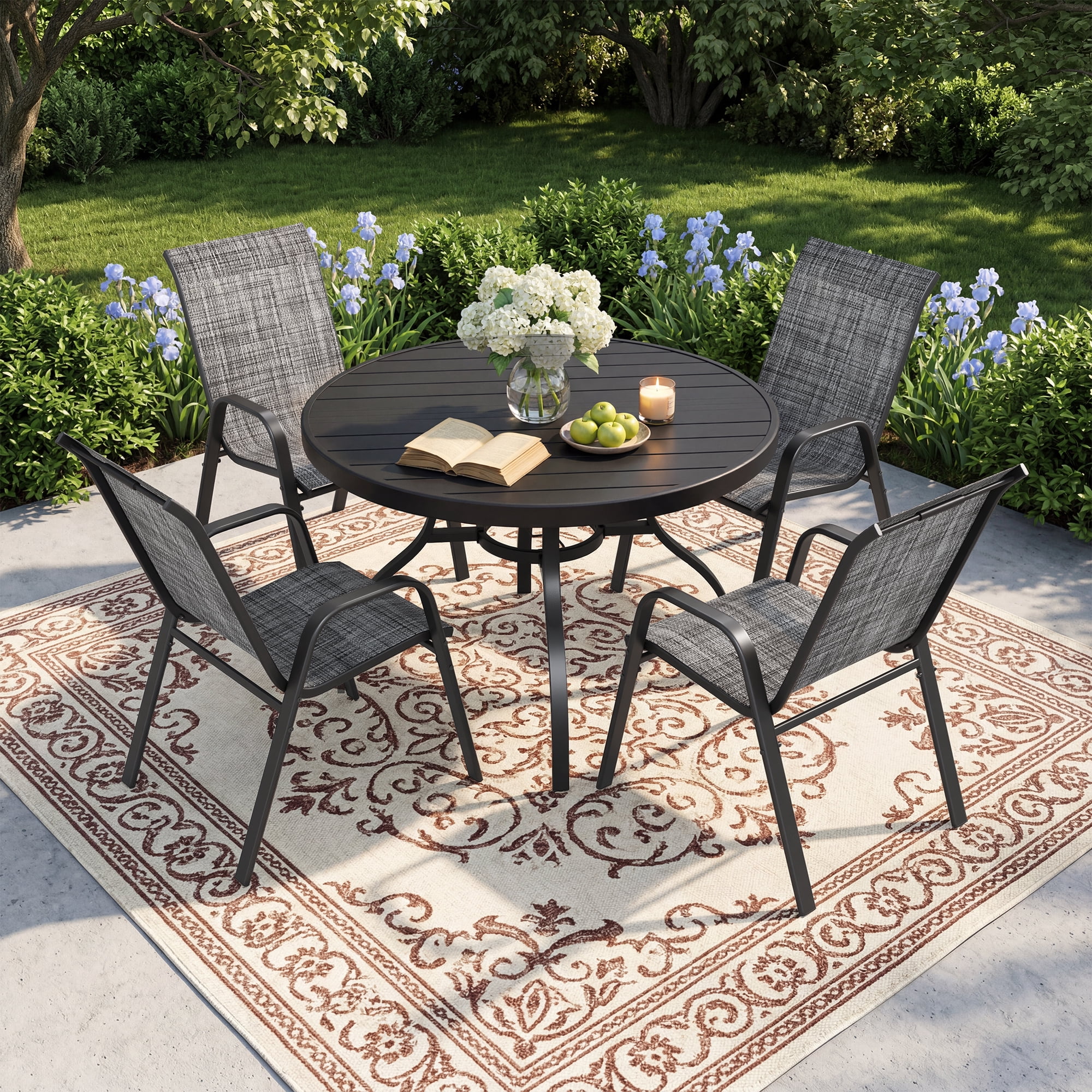 41 Inch 1 Piece Outdoor Indoor Dining Round Table Black