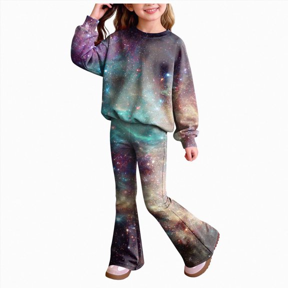 Ccpelsie Toddler Baby Girls Clothes Long Sleeve Shirt Top Flare Pants Cute Outfit Girl Fall Winter Clothes(Blue,5-6 Years)