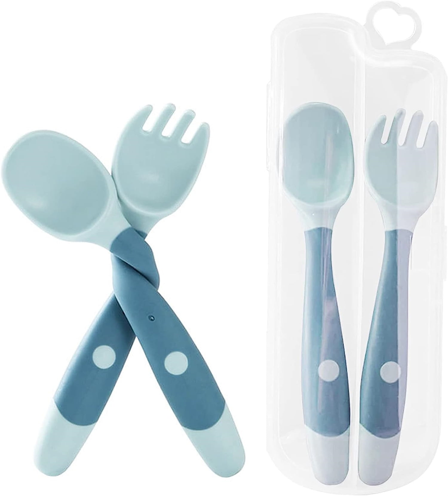 Baby Utensils Spoon Fork Set with Case,Blue Toddler Babies Children