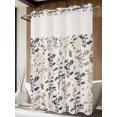 thumbnail image 2 of No Hook Shower Curtain with Snap-in Liner, Grey Black Botanical Waterproof Fabric Bathroom Curtains, Rustic Country Spring Floral Summer Leaf Bath Curtains & Mesh Top Window 60"x72", 2 of 9