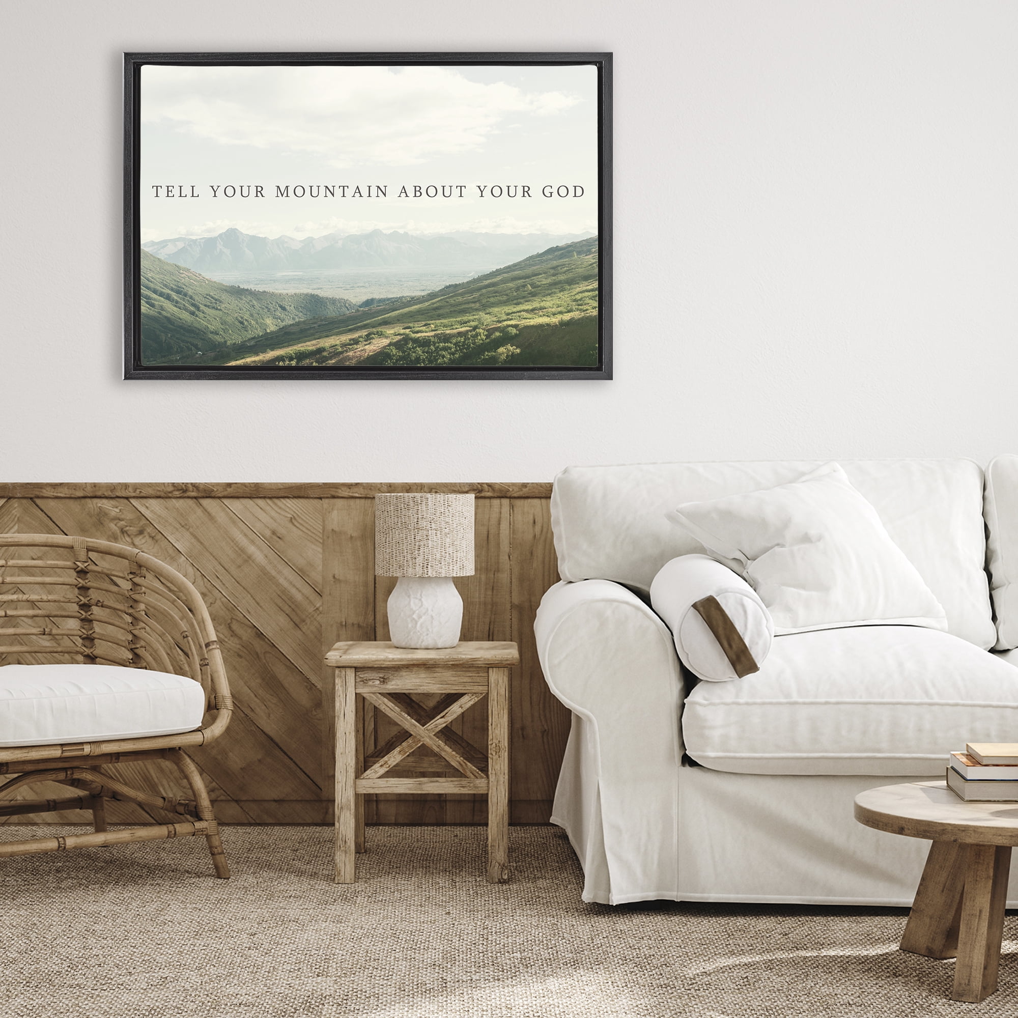 Stupell Industries Tell Your Mountain About God Black Framed Floater Canvas Wall Art, design by Kali Wilson