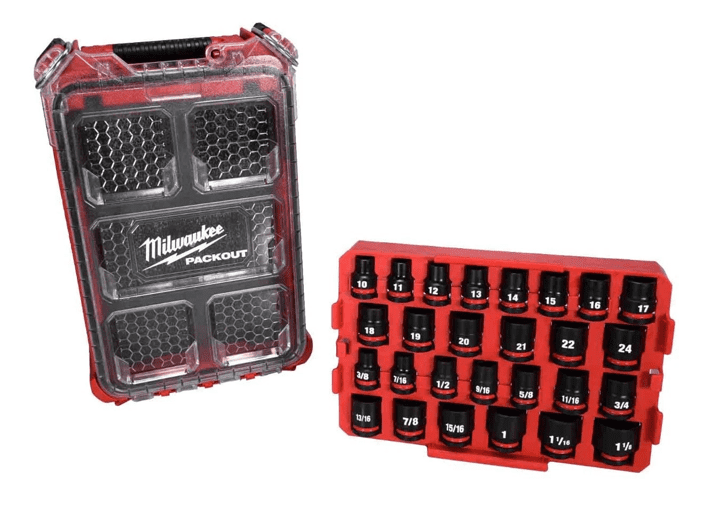 MILWAUKEE SHOCKWAVE Impact Duty Socket Set (27-Piece) – SAE & Metric, 1/2" Drive, PACKOUT Organizer (49-66-6804)