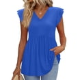 thumbnail image 2 of Women's Casual V Neck Babydoll Tank Top Sleeveless Ruffle Hem Peplum Shirt Dark Blue L, 2 of 6