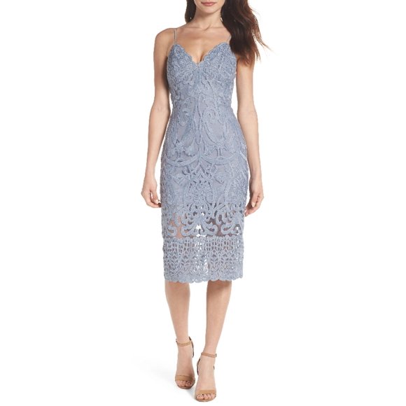 BARDOT women's Gia Lace Pencil sleeveless Dress In Dusty Blue $159 size 8 M