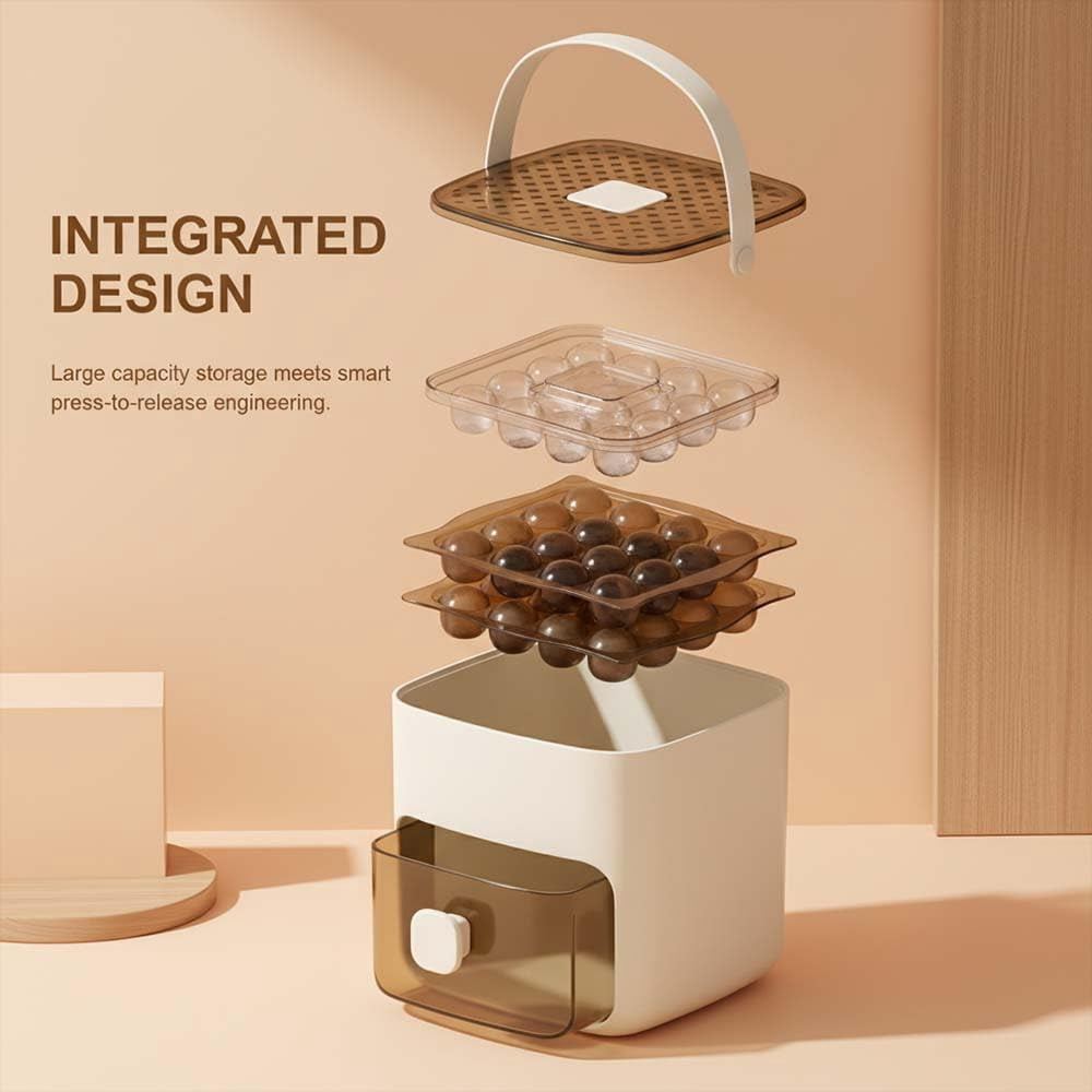 Ice Cube Tray with Storage Bin, Easy Release Press-Type Silicone Mold with Handle for Freezer, Drinks, Coffee, Parties