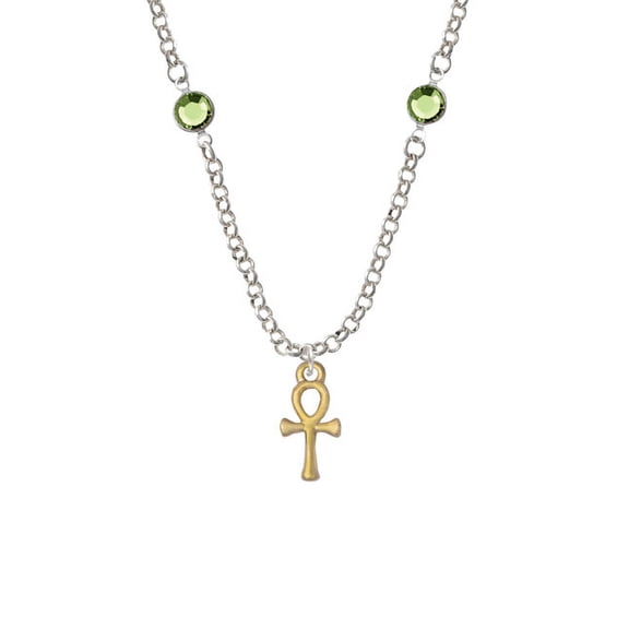 Small Gold Tone Ankh Lime Crystal Fiona Necklace