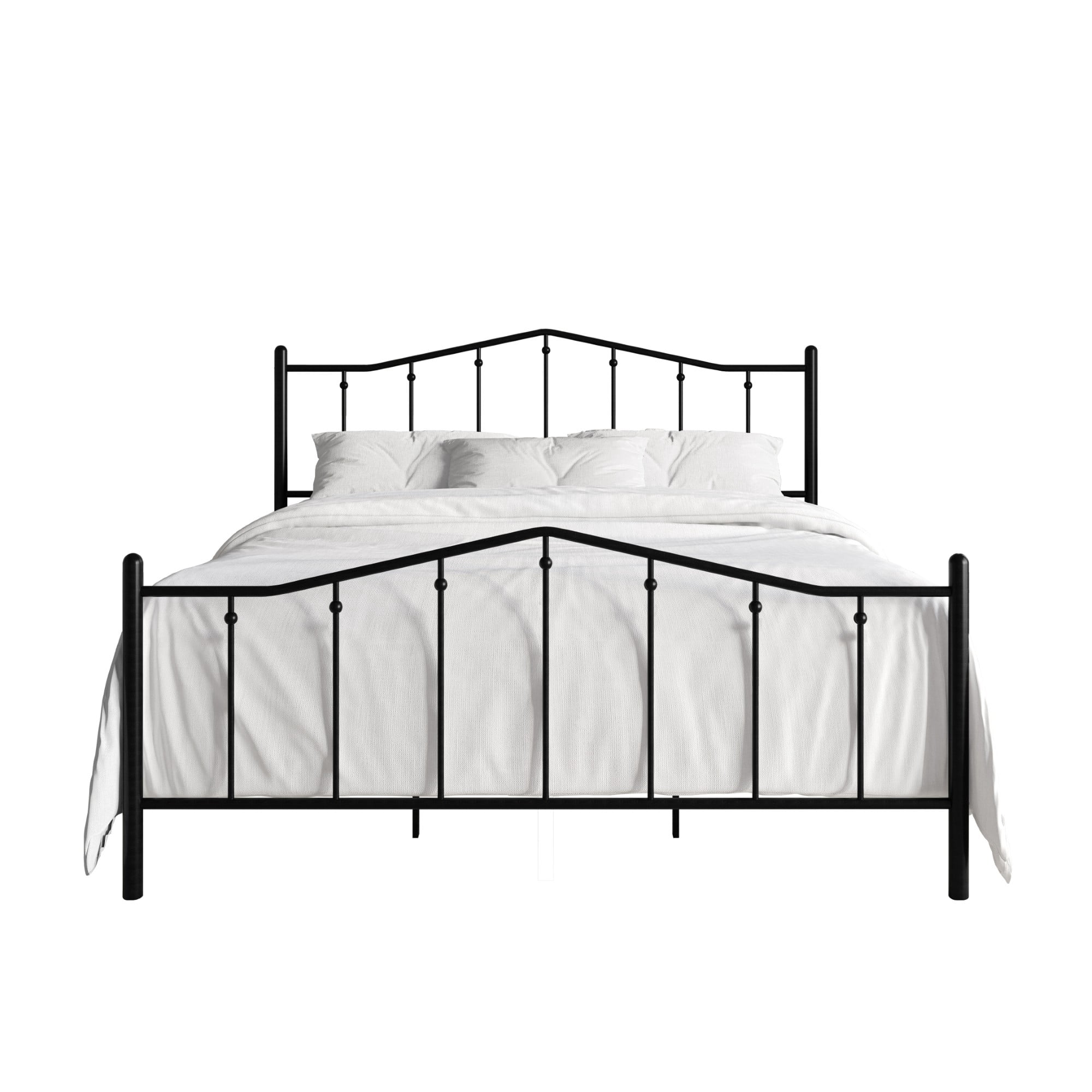 Home Design Atmore King Metal Platform Bed Frame, Iron Bed with Headboard & Footboard, No Box Spring Needed, Black