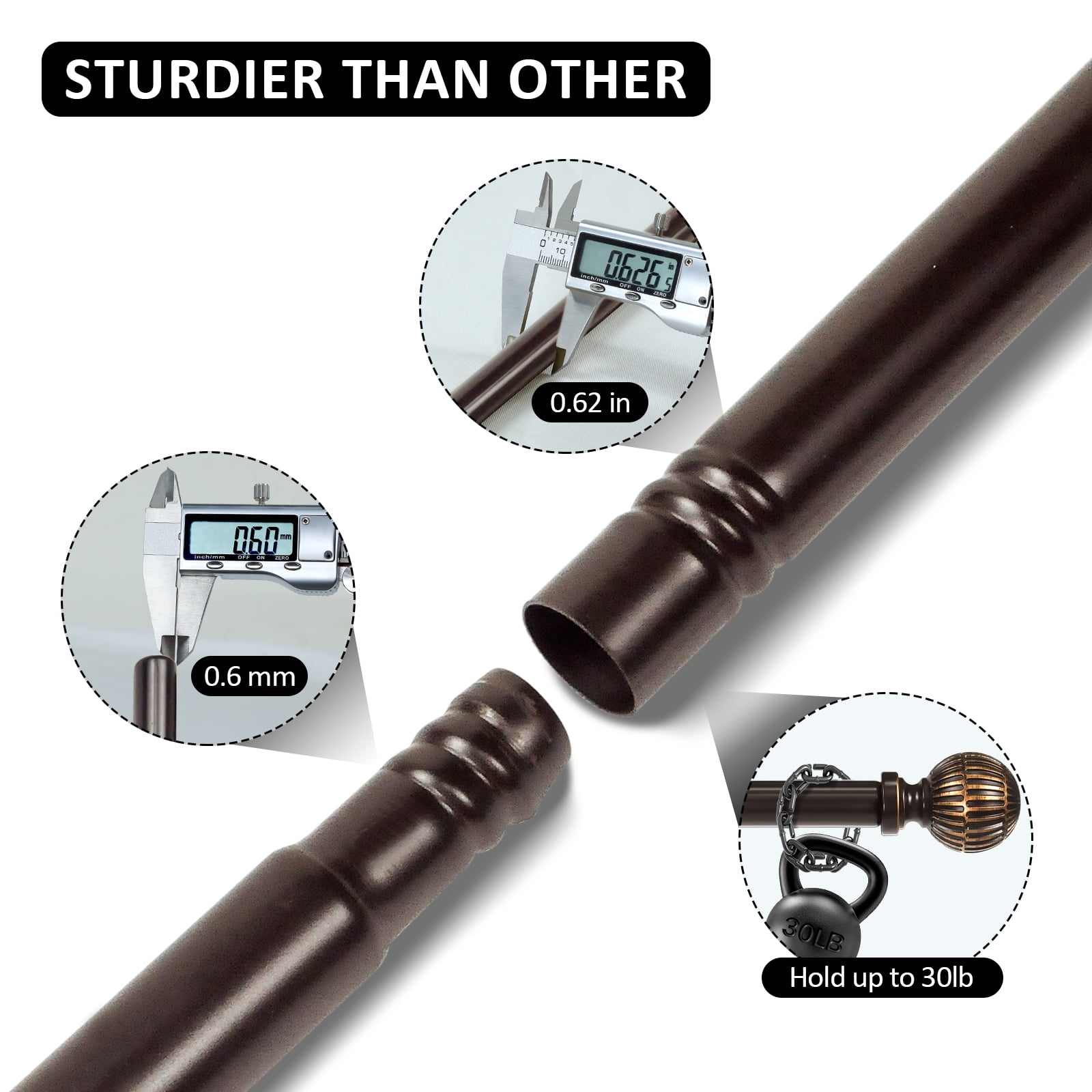 Urbanest 5/8" Single Telescoping Curtain Rod with Volle Finials, Bronze Gold, 28"-48"