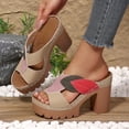 thumbnail image 3 of Rokment Womens Color Block Leaves High Heels Dress Sandals Beach Boho Trendy Leather Platform Chunky Heeled Slip on Comfortable Casual Backless Dressy Slides Summer Shoes Khaki Size 9.5, 3 of 7