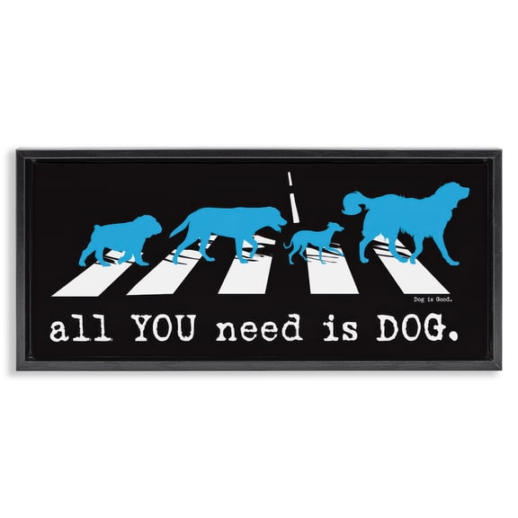 Stupell Industries Need Dog Music Pun Animals Painting Black Floater Framed Canvas Art Print Wall Art, 25 x 11