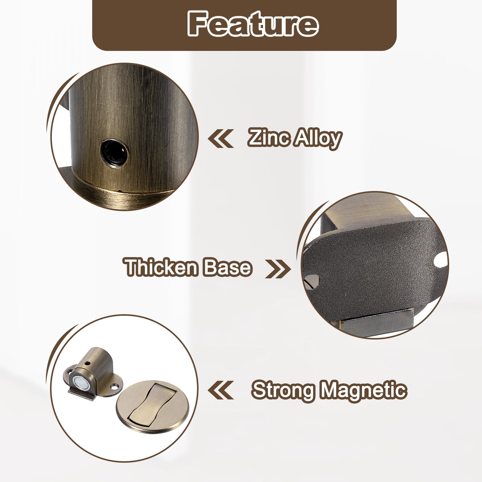 2Pcs Magnetic Door Stopper, Adjustable Floor Door Stop with Adhesive Tape Bronze