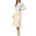 thumbnail image 2 of INSPIRE CHIC Women's Faux Suede Skirt High Waist A-Line Midi Casual Skirt L Beige, 2 of 6