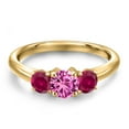 thumbnail image 3 of Gem Stone King 18K Yellow Gold Plated Silver Pink Created Sapphire and Red Created Ruby Engagement Ring for Women | 1.05 Cttw | Round 5MM | Gemstone September Birthstone | Size 5, 3 of 6