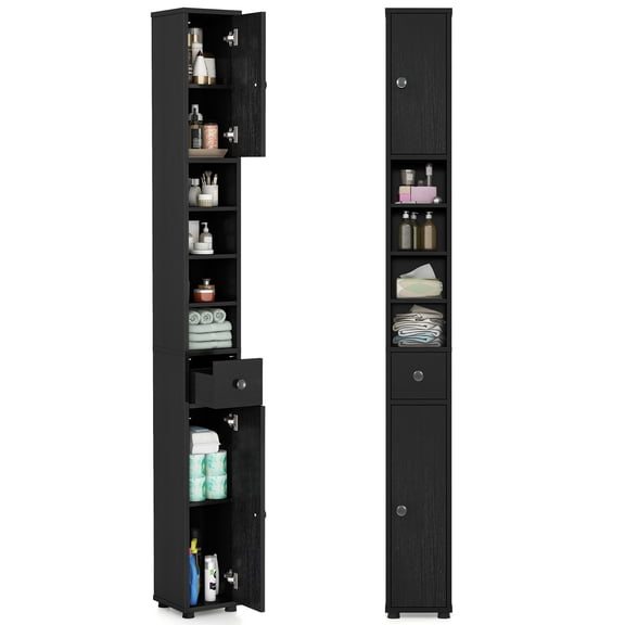 Gymax Tall Slim Bathroom Storage Cabinet Linen Tower w/Drawer Adjustable Shelves Black