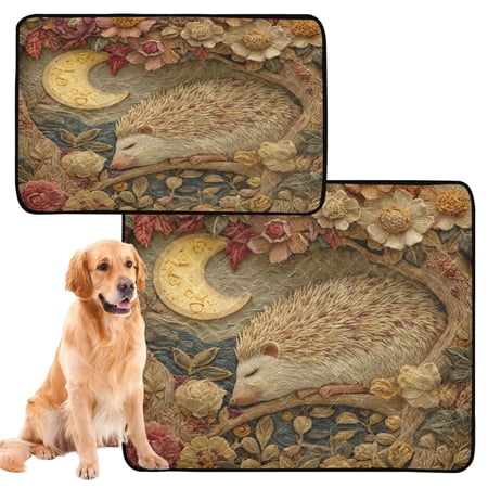RMDQTR 2Pack Set of Medium and Large Pet Potty Pads Reusable Ultra-Absorbent Pet Training Pads Leak-Proof Pet Pads Sleeping Hedgehog