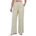thumbnail image 2 of BOMYJESK Linen Pants for Women Striped Wide Leg Palazzo Pants 2026 High Elastic Waisted Lounge Pajama Pants Trendy Beach Travel Vacation Lightweight Trousers with Pockets Khaki S, 2 of 5