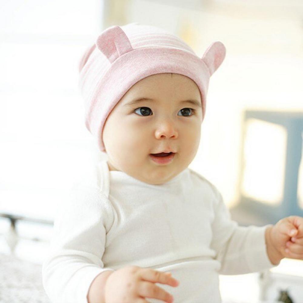 Eleanos Baby Hats Newborn 4m-1y Newborn Beanies for Girls Boys Beanie Hats Newborn Hats Baby Infants Hats Cute Little Ears Stripe Cotton Toddler Baby Beanie Warm Hat Caps - image 3 of 4