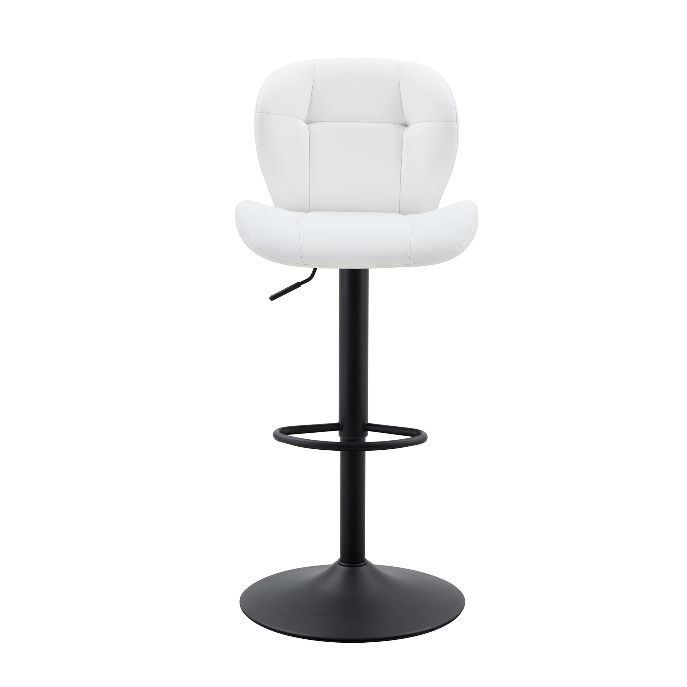 Bar Stools Set of 2, White PU Leather Upholstered Adjustable Swivel Barstools, Adjustable Height Bar Chairs with Black Metal Base & Footrest for Kitchen Island, Pub, Bar