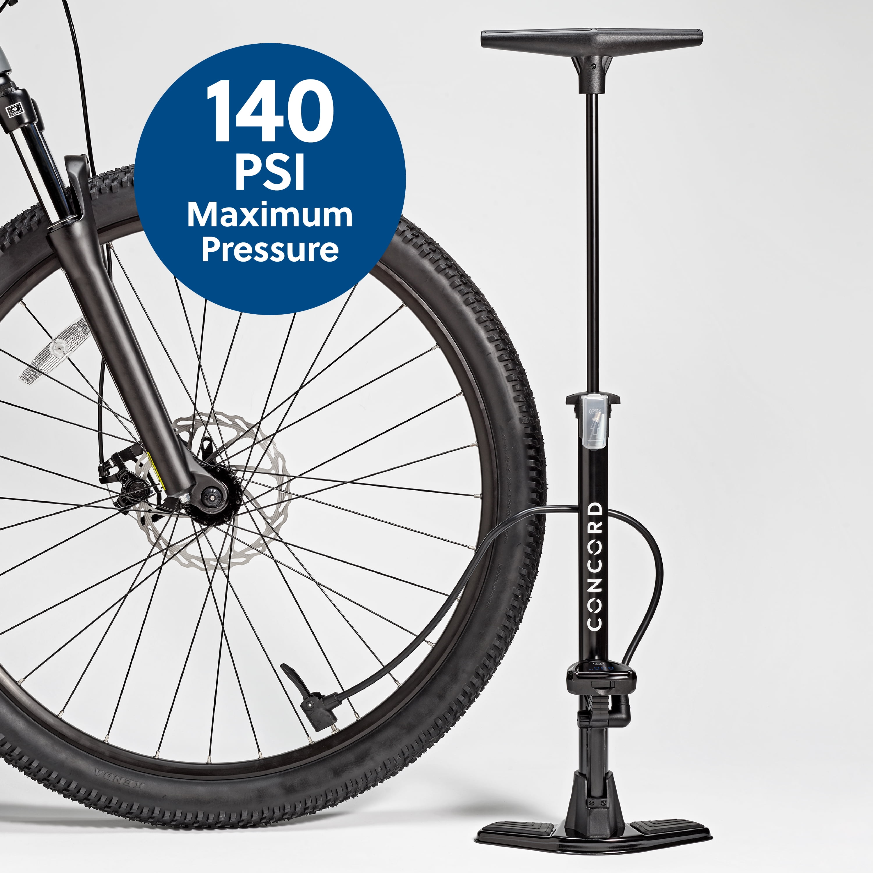 Concord Bikes Floor Pump with Digital Gauge, 140 PSI, Schrader and