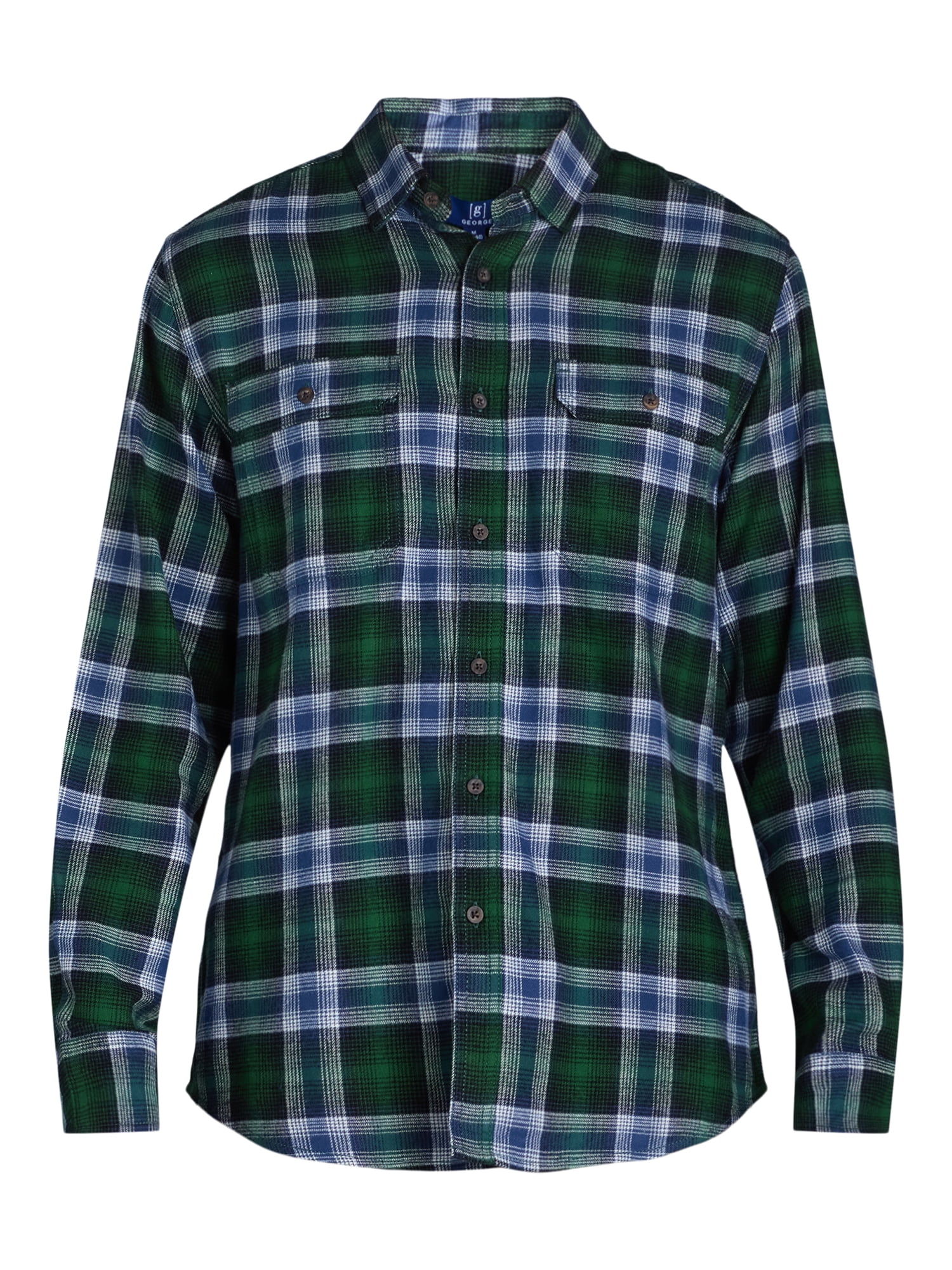 George Men's and Big Men's Flannel Shirt with Long Sleeves, Sizes XS-3XLT
