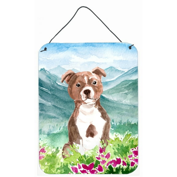 Mountian Flowers Red Staffordshire Bull Terrier Wall or Door Hanging Prints