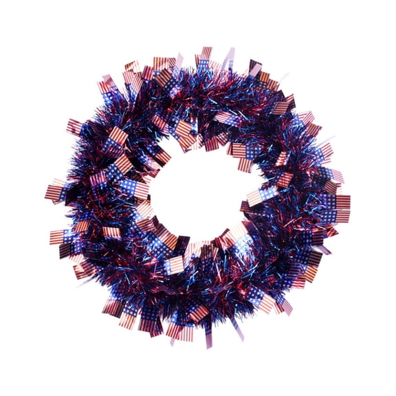 YFGEFTR Patriotic Tinsel Wreaths for Front Door, Memorial Day Independence Day, Metallic Tinsel Garland Decoration Red White Blue Decor