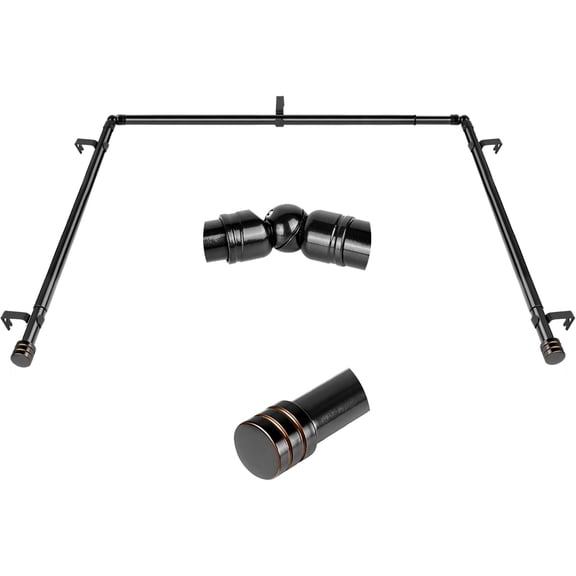 Black Bay Window Curtain Rod, 1 Inch Curtain Rods for Bay Windows 36-72 Inch(Center Rod), 20-36 Inch Side Rods for Windows, Heavy Duty Decorative Drapery Rod with End Cap Finials
