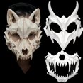thumbnail image 2 of Máscara de calavera para fiesta, disfraz de demonio, hombre lobo, Tigre, Calavera, media cara, disfraz de Halloween, baile, graduación, utilería, 2 of 4