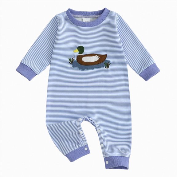 Wonitaaizi Newborn Baby Boy Romper Duck Jumpsuit Warm Clothes One Piece Fall Winter Outfits (0-3 Months,Blue)