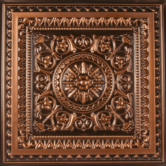 Marseille 2 ft. x 2 ft. Drop-in or Glue-Up Vinyl Ceiling Tile in Antique Copper - Box of 10