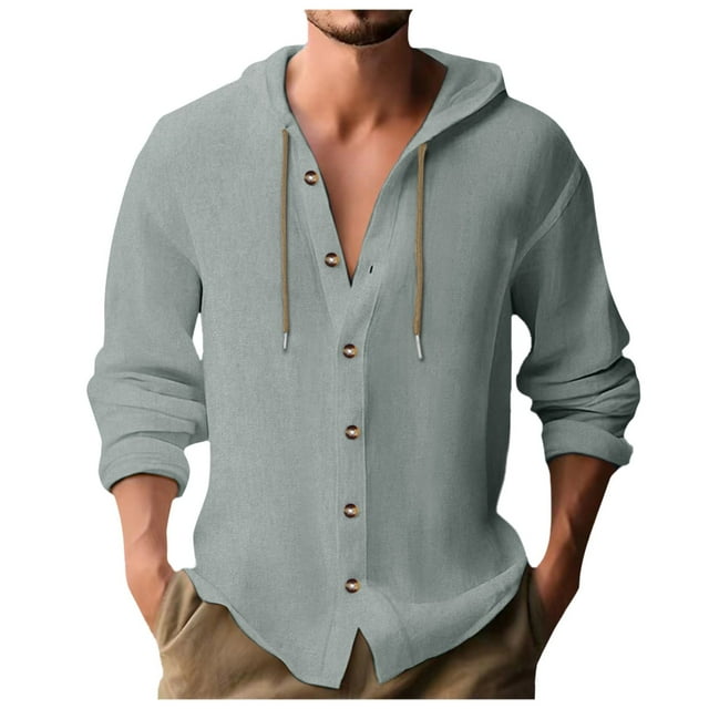 Chemise à Manches Longues pour Hommes Cardigan Décontracté de Vacances à Capuche