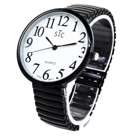 STC Black Super Large Face, Easy to Read Stretch Band Watch