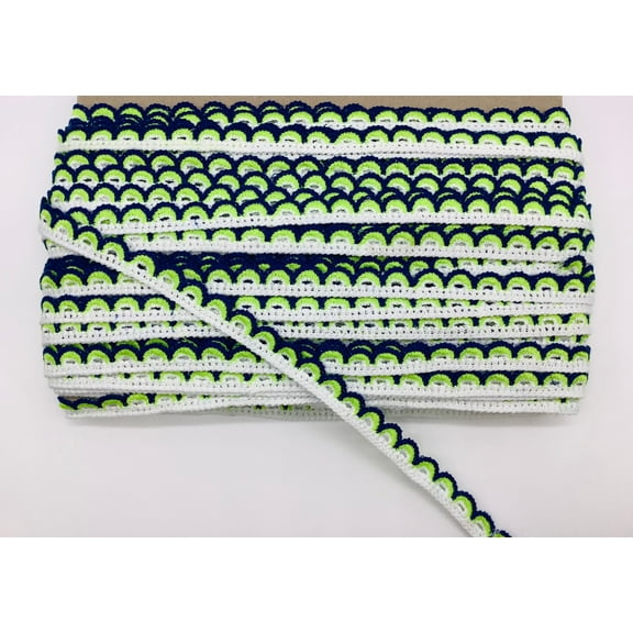 (White, Navy & Apple Green) 5/8" Crochet Lace Edge - 5 Yards