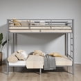 thumbnail image 2 of Tcbosik Twin Over Twin Size Metal Bunk Bed with Built-in Ladder and Full Length Guardrail, No Box Spring Needed, Grey, 2 of 10