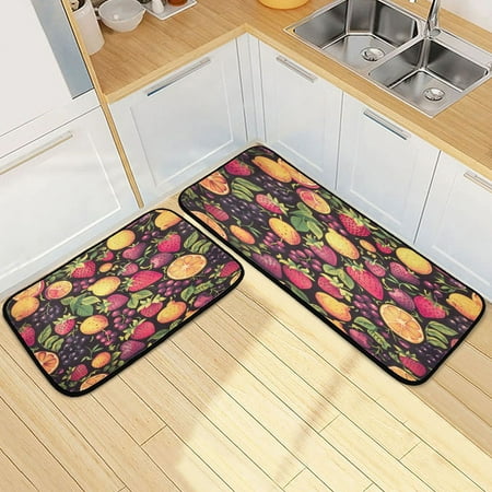 

Kitchen Floor Mat 2 Sets Carpet Floor Mat Kitchen Mat Bathroom Mat Living Room Mat Bedroom Mat Absorbent Delicate Fabric No Ball Black Fruit