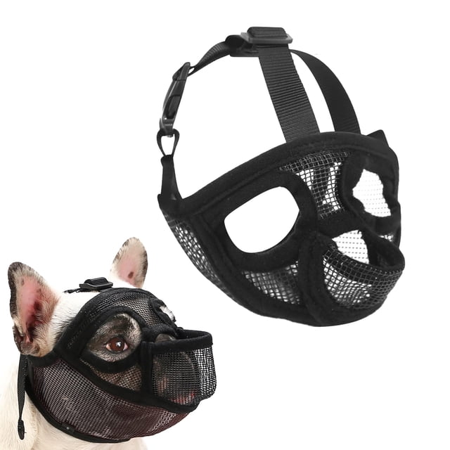 Bozal para bulldog, de hocico corto, de malla con lengua afuera, de cara plana (negro)