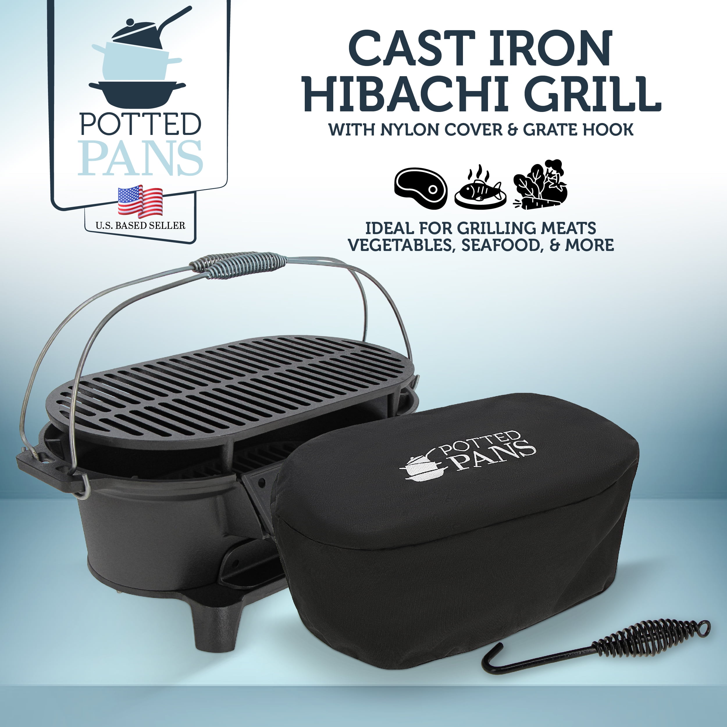 Cast Iron Hibachi Grill Small, Outdoor Cooking Small Tabletop Charcoal BBQ  Grill, 2 Heights, Air Control & Coal Door, Charcoal Gril for Outdoor Picnic