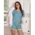 thumbnail image 4 of EKOUAER Pajamas for Women Short Sleeve Pjs Sets Crewneck Striped Tops and Shorts 2 Piece Lounge Sets with Pockets, 4 of 6