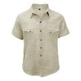 thumbnail image 4 of purcolt Mens Short Sleeve Cargo Top Casual Vintage Button Up Shirts Summer Loose Fit Work Shirts with 2 Pockets, Beige, S, 4 of 7