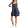 thumbnail image 2 of Vestido de mezclilla para mujer Inspire Chic, cuello cuadrado, corte A, casual, mini vestido, L, azul oscuro, 2 of 6