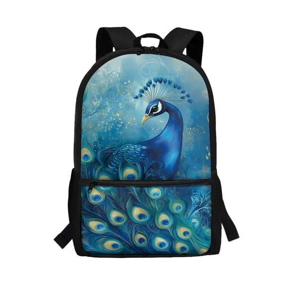 HUIACONG Blue Peacock School Backpack for Middle School Girls Large Capacity Breathable Adjustable Straps for Kids 6‑18 Back to School Daily Use