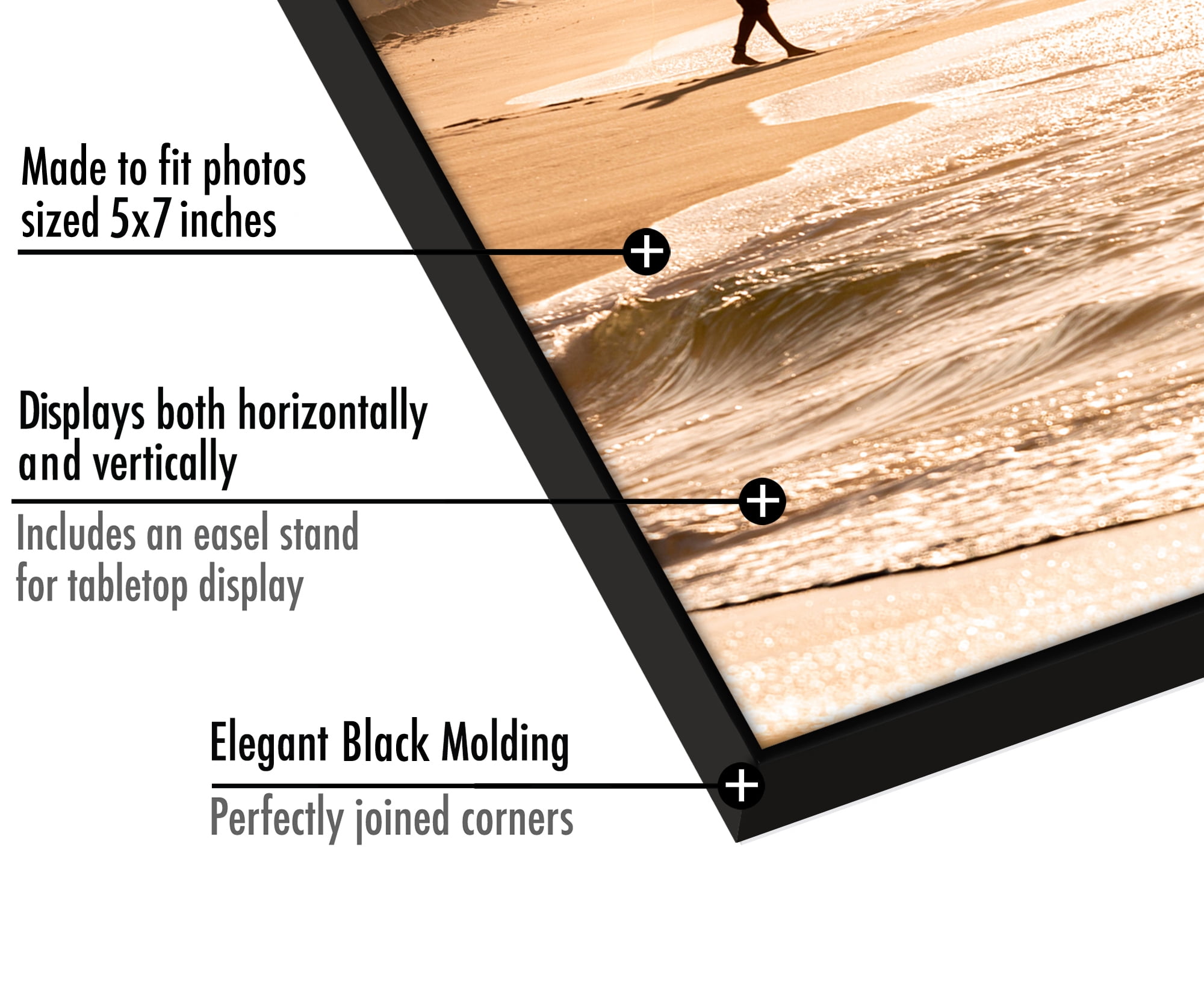 Americanflat Front Loading 5x7 Picture Frames in Black - Set of 6 Thin Frameless Plastic Frames with Shatter-Resistant Glass and Pop-In Easel Stand For Horizontal and Vertical Display.