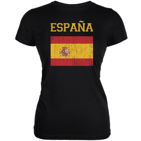 World Cup Distressed Flag Espana Black Juniors Soft T-Shirt - X-Large