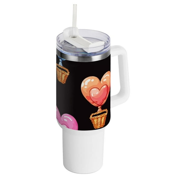 Hearts Balloon 40 oz Tumbler with Handle Insulated Travel Mug Lid Straw Leak Proof Steel Vacuum Water Bottles Glasses Fits in Car Cup Holder