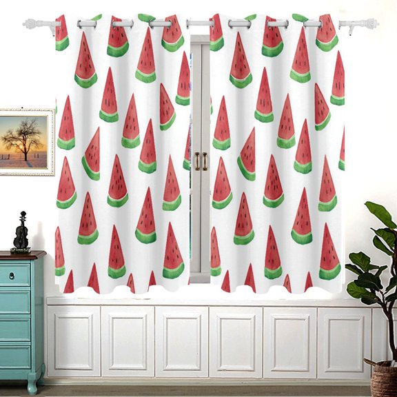 Watercolor Style Watermelon Slices Window Curtains Drapes with Grommets Light Filtering 2 Panels 54" x 55"