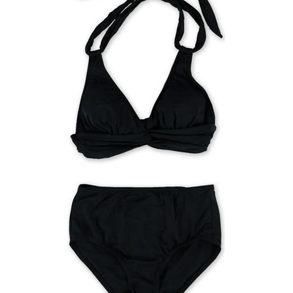Anne Cole Womens Halter Twist Brief 2 Piece Bikini, Black, X-Small